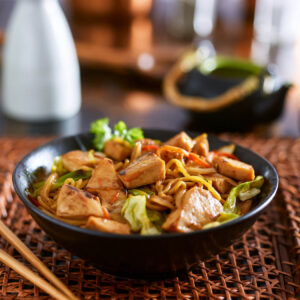 bowl of japanese chicken yakisoba